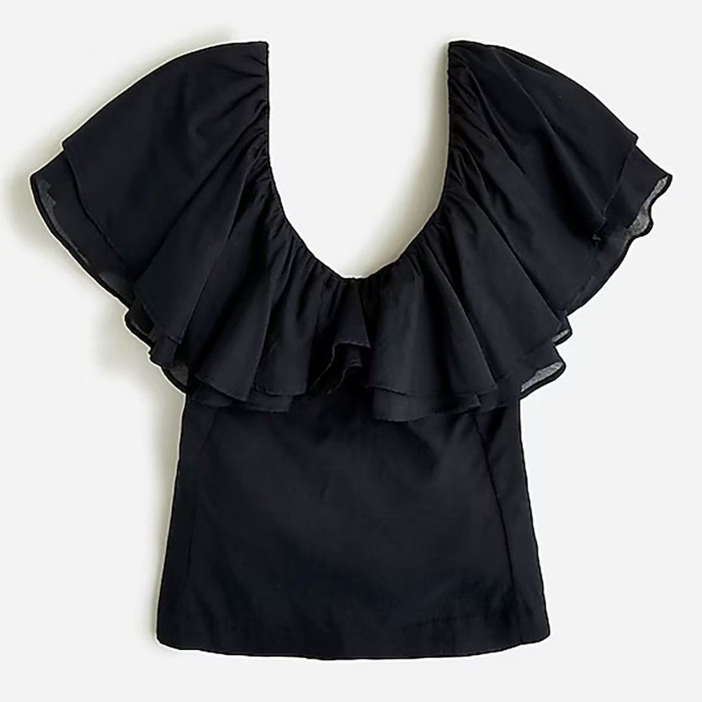 NWT J. Crew Double-ruffle cotton voile top black size 4